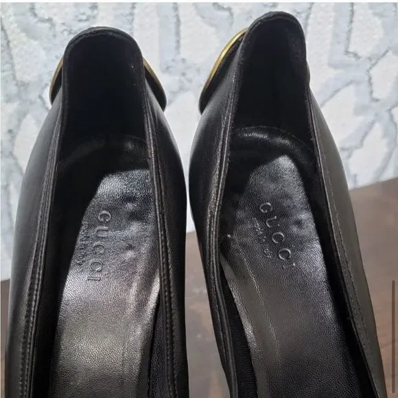 Gucci Black Leather Stud GG Logo Heels 38